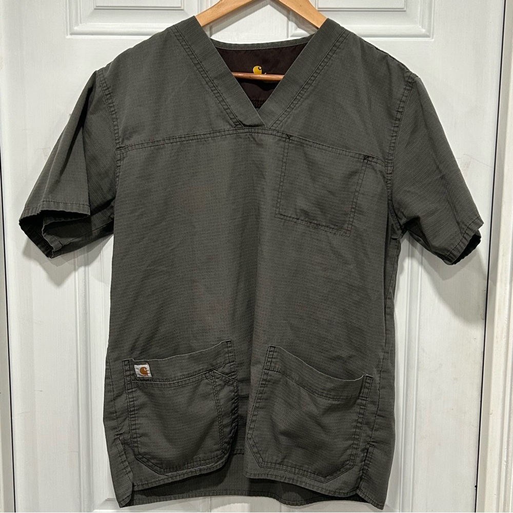 Carhartt Ripstop Scrub Top Mens Gray Medical Professional Workwear Sz Small